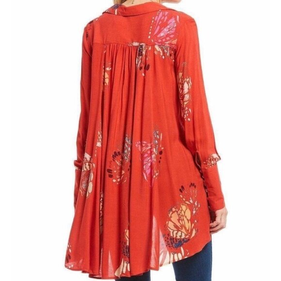 Free People Field Of Butterflies V-Neck Tunic Blouse Top Babydoll FP Bohemian XS - Picture 2 of 10